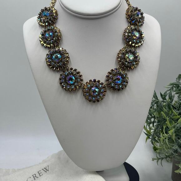 J. Crew AB Topaz Multi ShapedRhinestone Sequin Floral Statement Necklace
